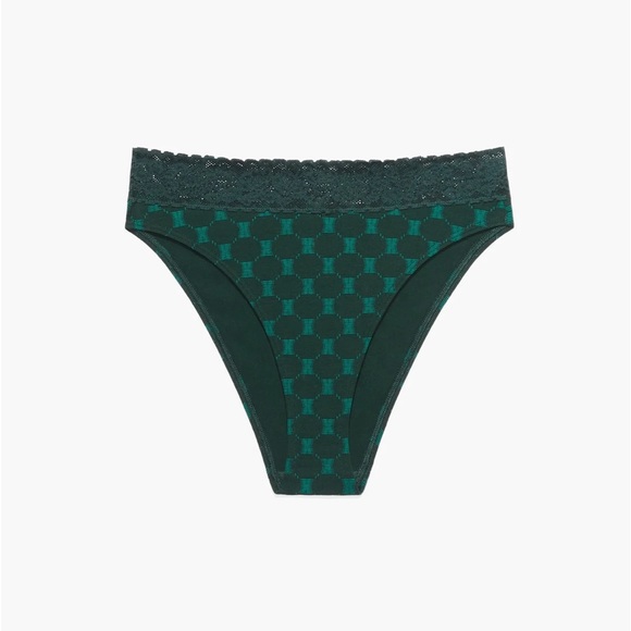 Savage X Fenty Green Glo X Link Cotton Bralette Mid-Rise Thong & High-Leg Bikini - Picture 12 of 16